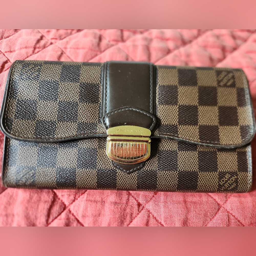 Louis Vuitton Damier Ebene Wallet with Gold Accent